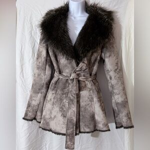 ABS Allen Schwartz Gray Faux Fur Teddy Jacket